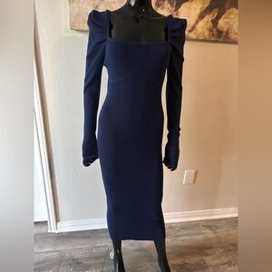 Elegant Navy Blue Ribbed Dress
